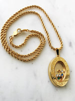 Vintage Crystal Hard Gold Plated Oval Necklace