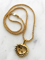 Vintage Crystal Hard Gold Plated Heart Necklace