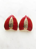 Gold & Red Enamel Earrings