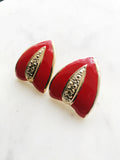 Gold & Red Enamel Earrings