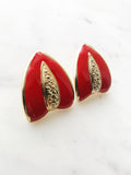 Gold & Red Enamel Earrings