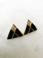 Gold & Black Enamel Crystal Earrings