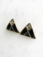 Gold & Black Enamel Crystal Earrings