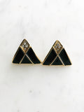 Gold & Black Enamel Crystal Earrings