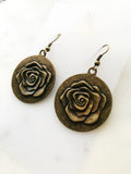 Antique Bronze Boho Flower Disk Earrings