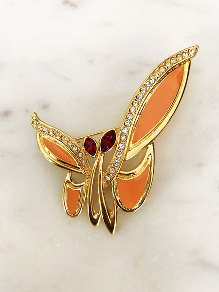 Crystal & Enamel Butterfly Brooch