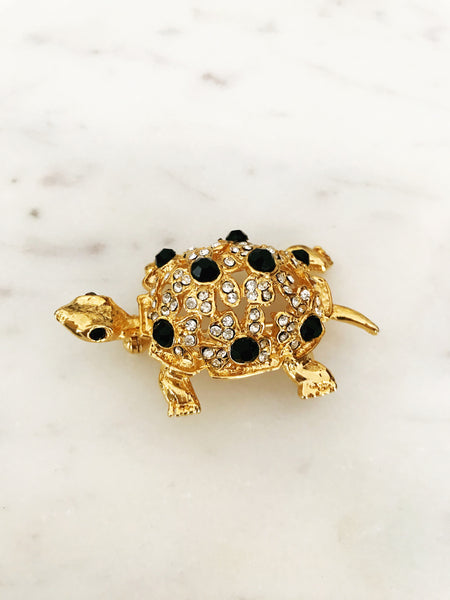 Turtle Gold Crystal Brooch