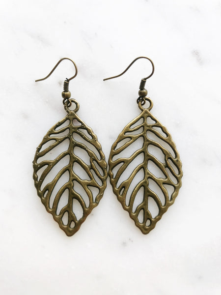 Antique Bronze Boho Leaf Earrings