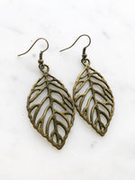 Antique Bronze Boho Leaf Earrings