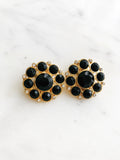 Hailey Vintage Black Crystal Clip on Earrings