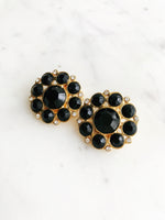 Hailey Vintage Black Crystal Clip on Earrings