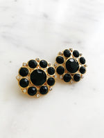 Hailey Vintage Black Crystal Clip on Earrings