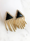 Betty Black & Gold Crystal Clip on Earrings