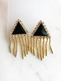 Betty Black & Gold Crystal Clip on Earrings