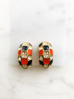 Alexia Orange Enamel Clip on Earrings