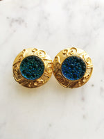 Rosa Blue Bubbles Gold Earrings