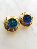 Rosa Blue Bubbles Gold Earrings