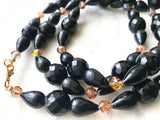 Vintage Black Beaded Crystal Flapper Necklace