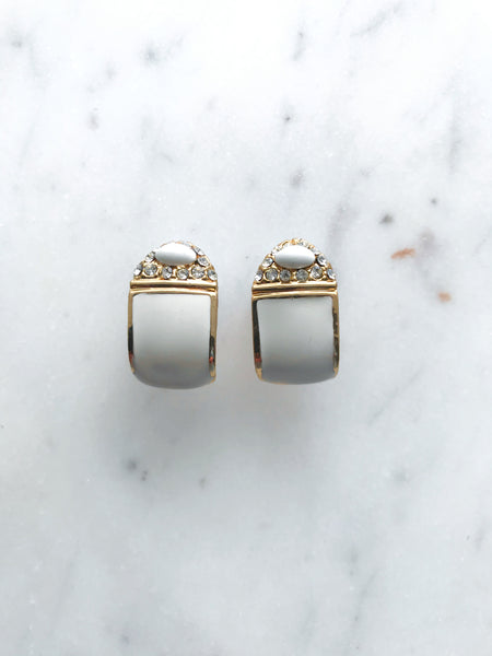 Sally Gold & White Enamel Half Huggie  Earrings
