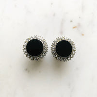 Vintage Black Enamel & Crystal Earrings