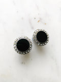 Vintage Black Enamel & Crystal Earrings