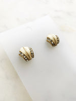 Cream and Gold Enamel Crystal Earrings