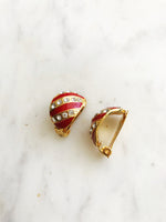 Red Enamel Clip On Earrings