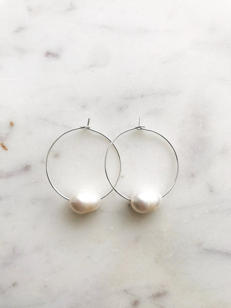 Natural White Freshwater Potato Pearl Hoops