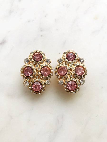Add a touch of vintage charm to your ensemble with our Vintage Light Pink Crystal Clip-on Earrings! These dainty darlings are like a sip of rosé for your ears – chic, fun, and effortlessly stylish. Clip 'em on, and let your ears bloom with retro elegance!  Vintage Crystal  Gold Plated  Clip on Earrings  43mm x 26mm