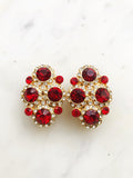 Harper Vintage Ruby Red Crystal Clip on Earrings