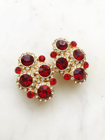 Harper Vintage Ruby Red Crystal Clip on Earrings