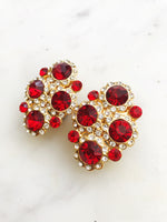 Harper Vintage Ruby Red Crystal Clip on Earrings