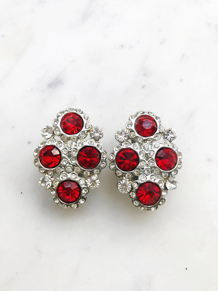 Harper Vintage Ruby Red Crystal Clip on Earrings