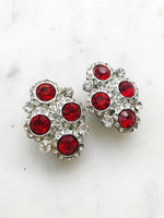 Harper Vintage Ruby Red Crystal Clip on Earrings