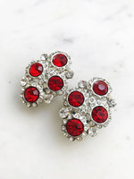 Harper Vintage Ruby Red Crystal Clip on Earrings