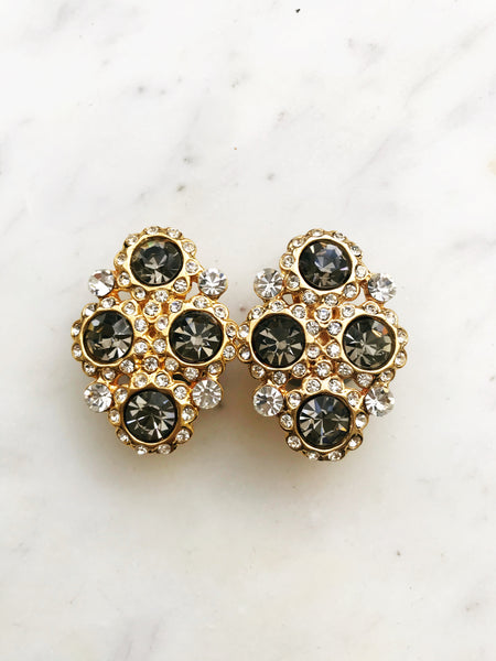 Harper Vintage Silver Shadow Crystal Clip on Earrings