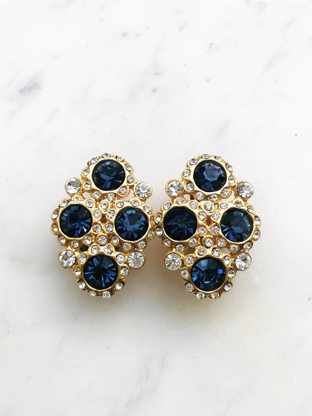 Harper Vintage Sapphire Blue Crystal Clip on Earrings