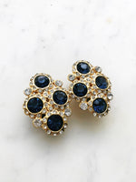 Harper Vintage Sapphire Blue Crystal Clip on Earrings