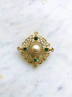 Vintage Crystal, Pearl & Enamel Brooch