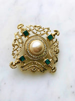 Vintage Crystal, Pearl & Enamel Brooch