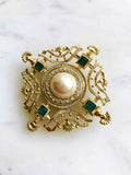 Vintage Crystal, Pearl & Enamel Brooch