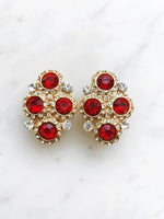 Harper Vintage Ruby Red Crystal Clip on Earrings