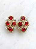 Harper Vintage Ruby Red Crystal Clip on Earrings