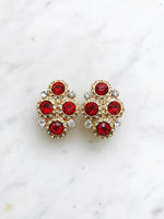 Harper Vintage Ruby Red Crystal Clip on Earrings