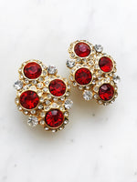 Harper Vintage Ruby Red Crystal Clip on Earrings