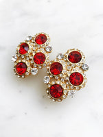 Harper Vintage Ruby Red Crystal Clip on Earrings