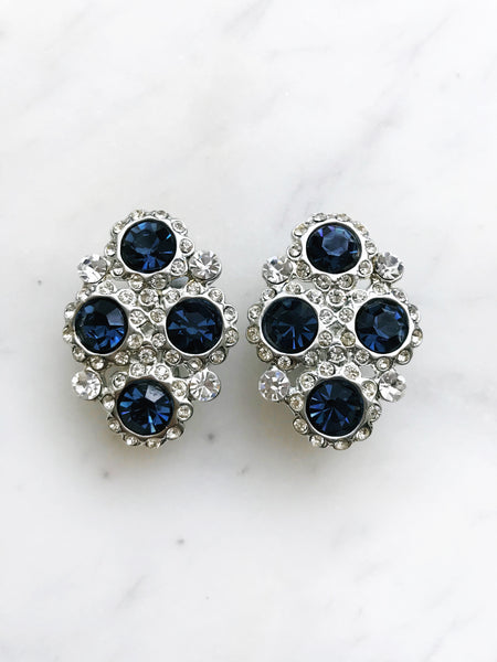 Harper Vintage Sapphire Blue Crystal Clip on Earrings