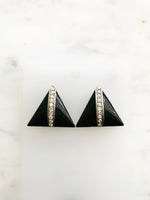 Balancing a cool combination of classic and modern styles, these vintage art deco crystal earrings make a bold fashion statement. Let these busy little triangles bring a bit of sparkle and shine to your day (and night)! Truly the perfect trendy accessory for the fashionista who likes to take the road less traveled.  Vintage Crystal  Silver Plated  25mm x 25mm