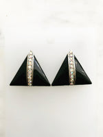 Balancing a cool combination of classic and modern styles, these vintage art deco crystal earrings make a bold fashion statement. Let these busy little triangles bring a bit of sparkle and shine to your day (and night)! Truly the perfect trendy accessory for the fashionista who likes to take the road less traveled.  Vintage Crystal  Silver Plated  25mm x 25mm