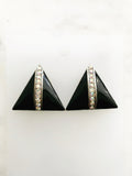 Balancing a cool combination of classic and modern styles, these vintage art deco crystal earrings make a bold fashion statement. Let these busy little triangles bring a bit of sparkle and shine to your day (and night)! Truly the perfect trendy accessory for the fashionista who likes to take the road less traveled.  Vintage Crystal  Silver Plated  25mm x 25mm